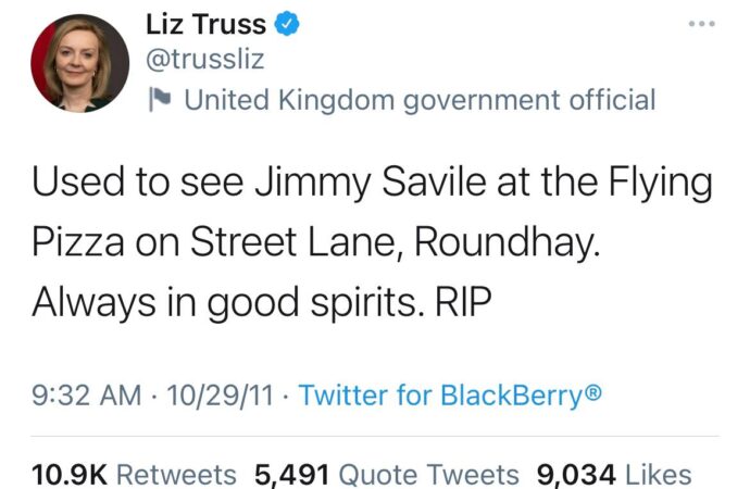 Liz Truss – Jimmy Savile And Pizza Tweet